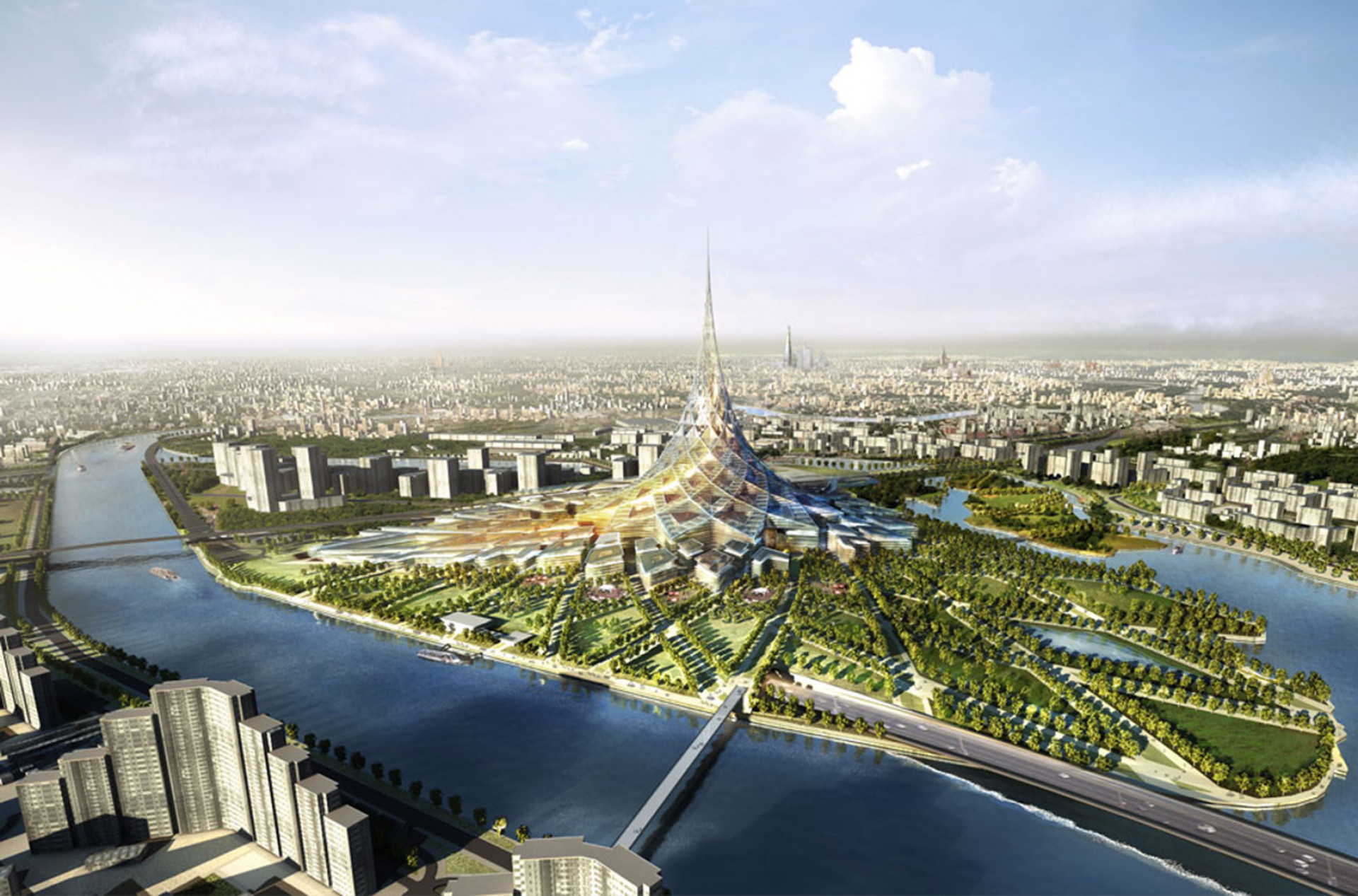 «Хрустальный остров» в Нагатинской пойме по проекту Нормана Фостера