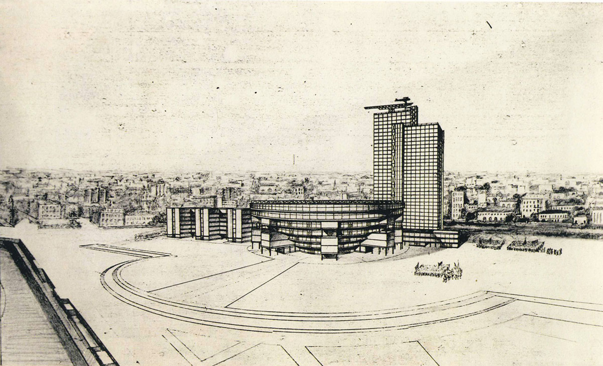 Лидия Комарова. Дипломный проект на тему «Здание Коминтерна» на месте храма Христа Спасителя в Москве. Мастерская Александра Веснина. 1929 