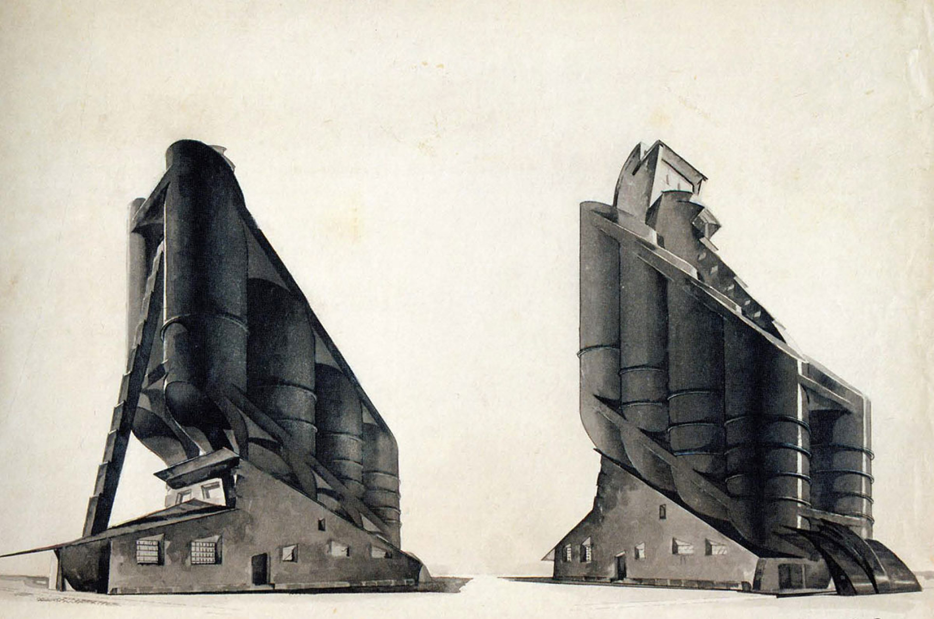 Георгий Вегман. Производственное задание на тему «Элеватор, выявление и выражение формы». Мастерская Николая Ладовского. 1922 