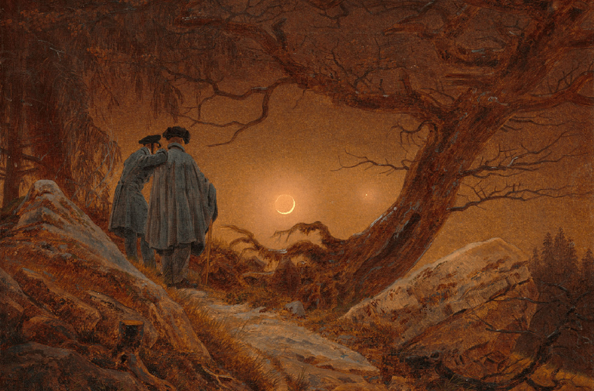 К. Д. Фридрих. Двое мужчин, созерцающие луну. 1825–1830
